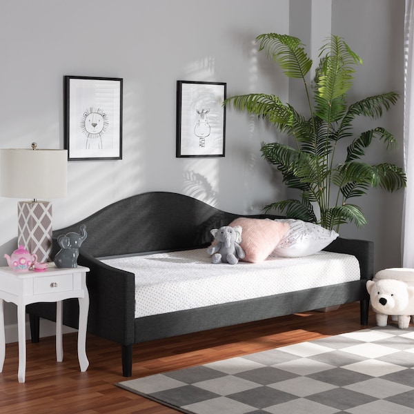 Baxton Studio Milligan ModernCharcoal Fabric Upholstered and Dark Brown Finished Wood Twin Size Daybed 200-12563-ZORO - main